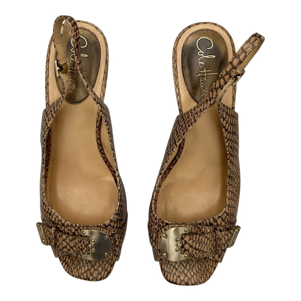 Cole Haan Womens Slingback Heels Snake Print Buckle Peep Toe Size 8.5B - Picture 2 of 15